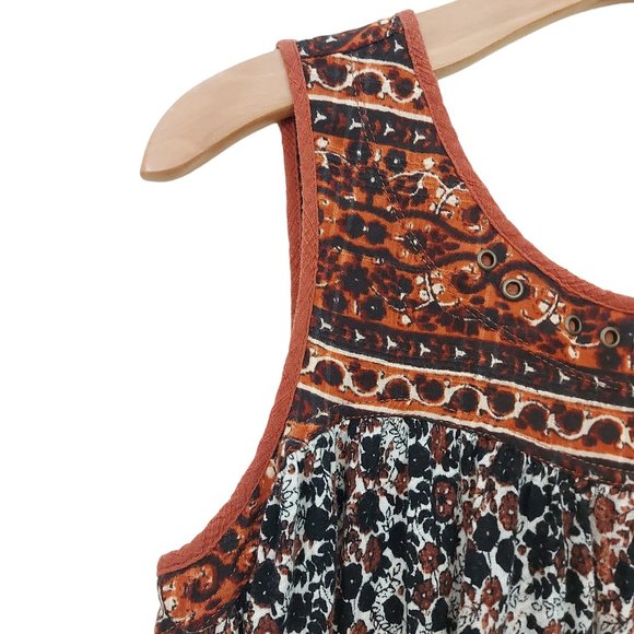 Free People Boho Top Womens Small Brown Sleeveless Pleated Round Neck Floral - Picture 4 of 8